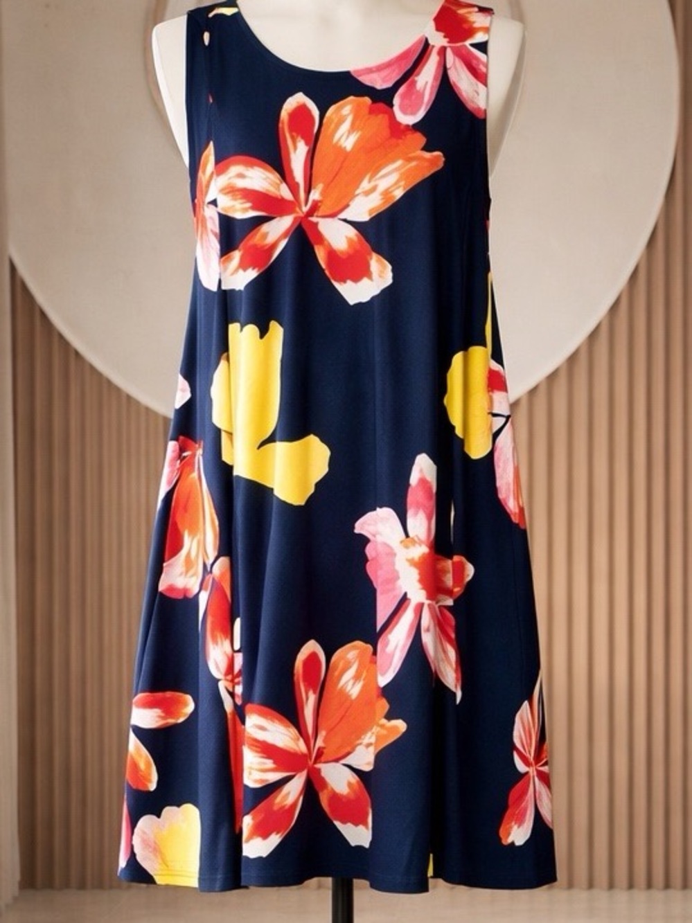 Anne Klein Dress. Navy with large colorful flowers
